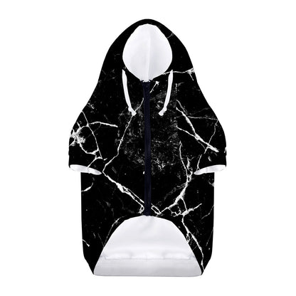 Black White Natural Marble Print Dog Zip Up Hoodie