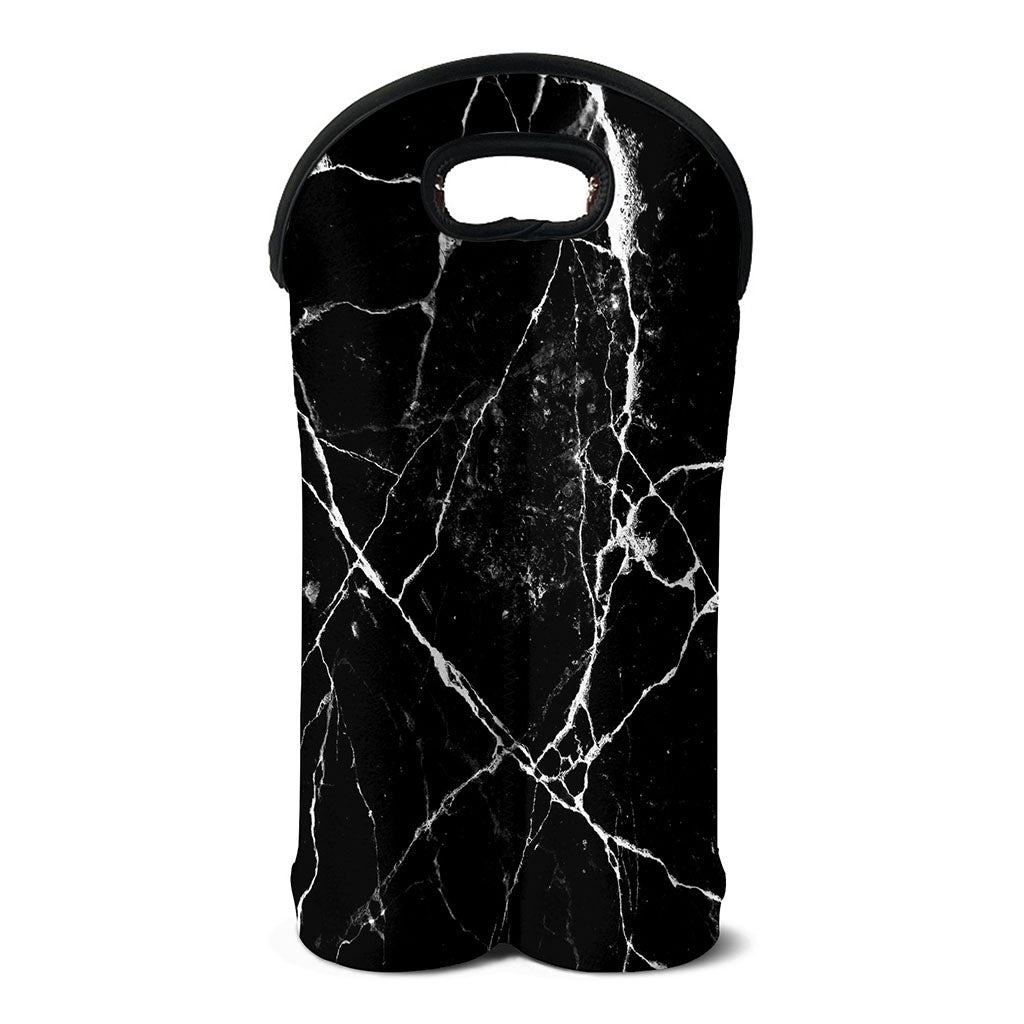Black White Natural Marble Print Double Neoprene Wine Tote