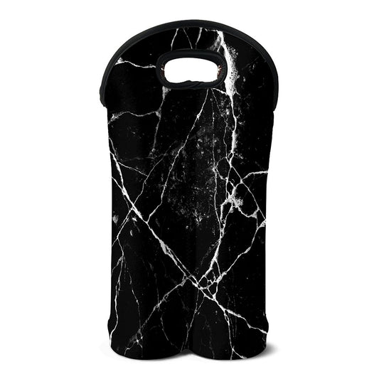 Black White Natural Marble Print Double Neoprene Wine Tote