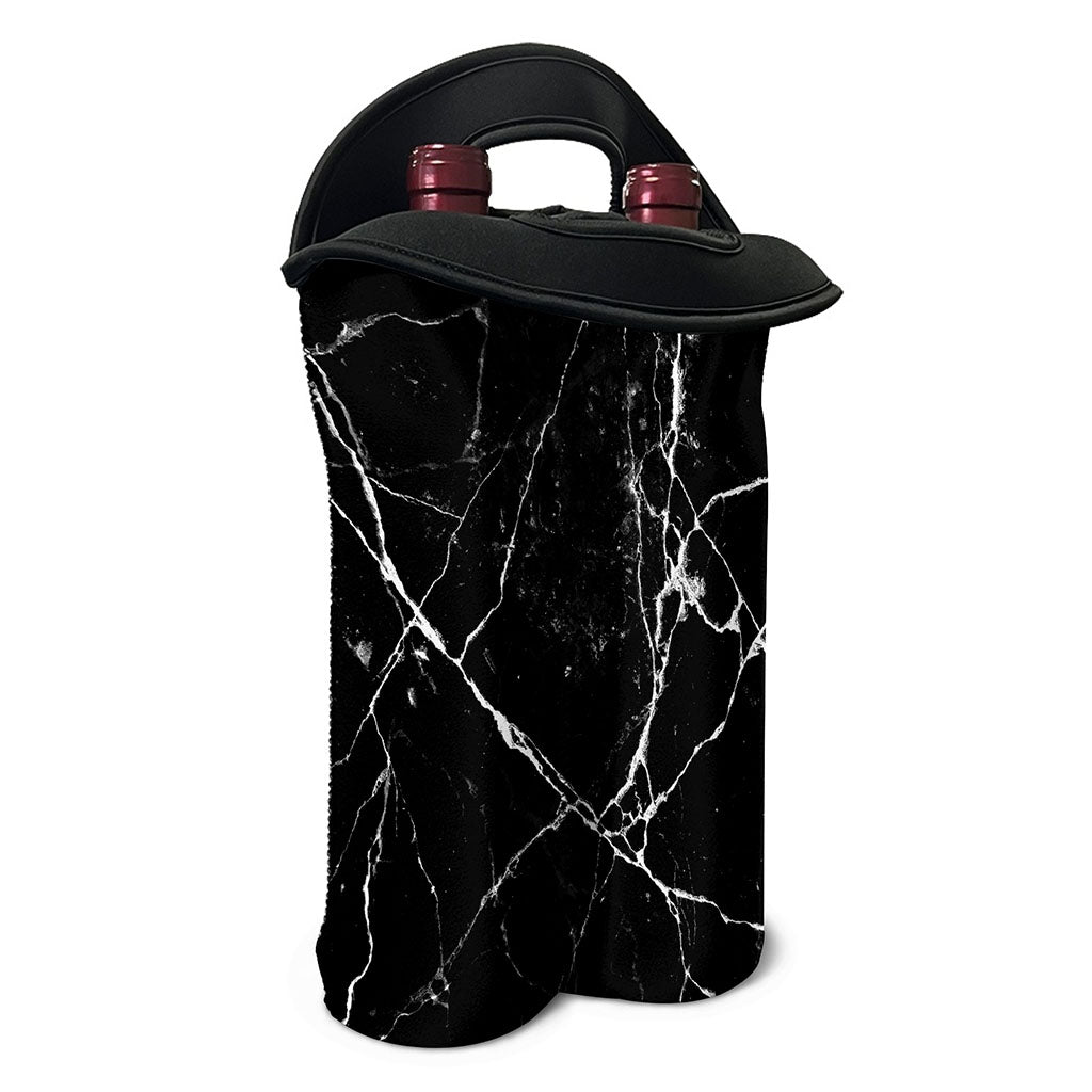 Black White Natural Marble Print Double Neoprene Wine Tote