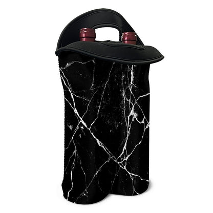 Black White Natural Marble Print Double Neoprene Wine Tote