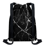 Black White Natural Marble Print Drawstring Backpack