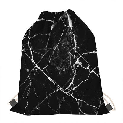 Black White Natural Marble Print Drawstring Bag