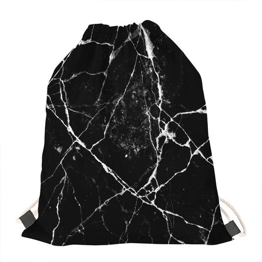 Black White Natural Marble Print Drawstring Bag