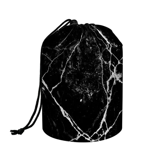 Black White Natural Marble Print Drawstring Makeup Bag
