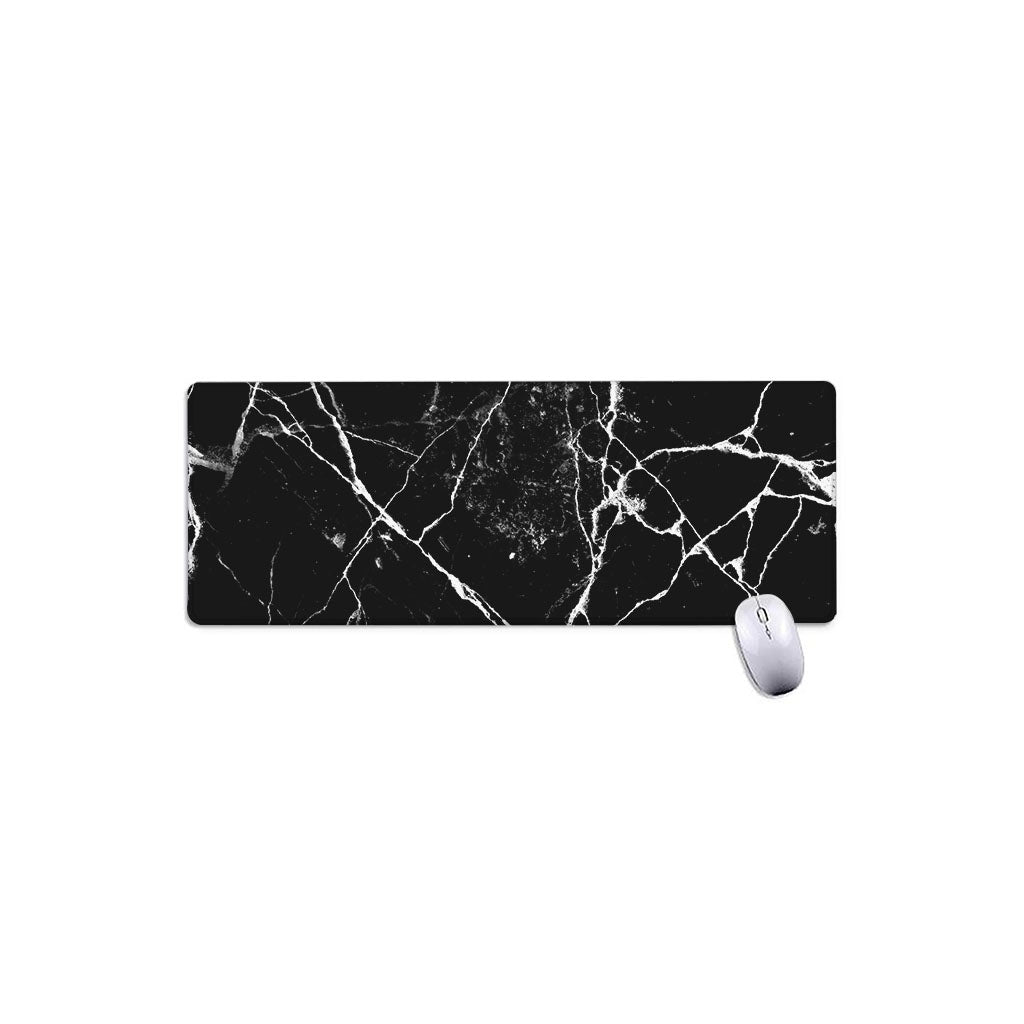 Black White Natural Marble Print Extended Mouse Pad