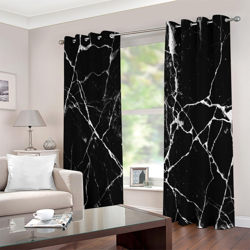 Black White Natural Marble Print Extra Wide Grommet Curtains
