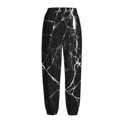 Black White Natural Marble Print Fleece Lined Knit Pants