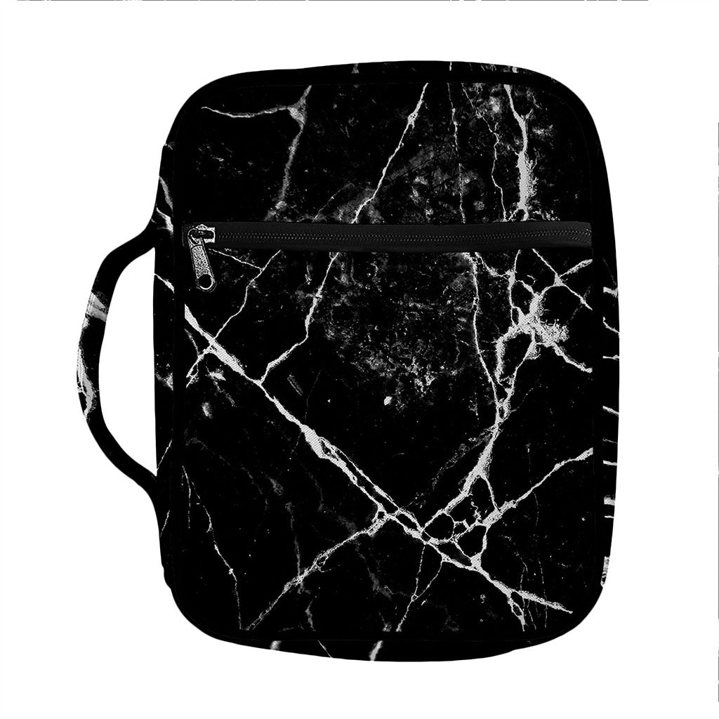 Black White Natural Marble Print Front Pocket Bible Bag