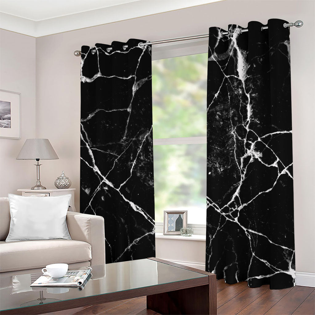 Black White Natural Marble Print Grommet Curtains