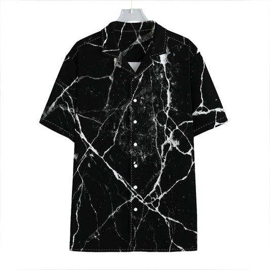 Black White Natural Marble Print Hawaiian Shirt