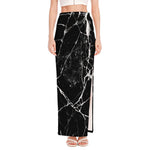 Black White Natural Marble Print High Slit Maxi Skirt