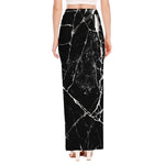 Black White Natural Marble Print High Slit Maxi Skirt