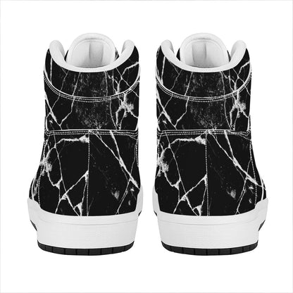 Black White Natural Marble Print High Top Leather Sneakers
