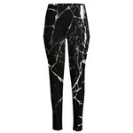 Black White Natural Marble Print High-Waisted Pocket Leggings