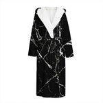Black White Natural Marble Print Hooded Bathrobe