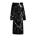 Black White Natural Marble Print Hooded Bathrobe