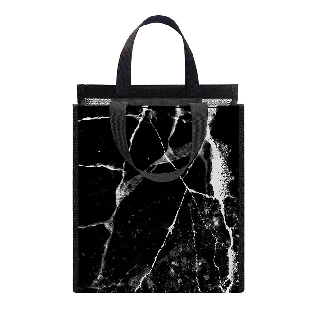 Black White Natural Marble Print Insulated Lunch Tote