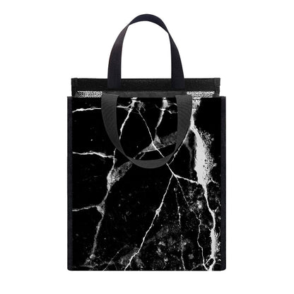 Black White Natural Marble Print Insulated Lunch Tote