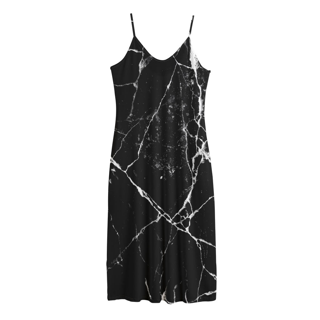 Black White Natural Marble Print Jersey Midi Cami Dress