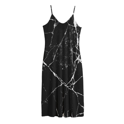 Black White Natural Marble Print Jersey Midi Cami Dress