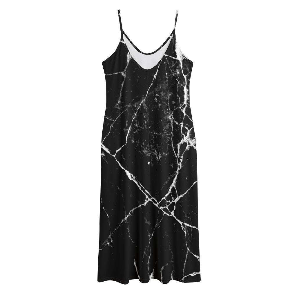 Black White Natural Marble Print Jersey Midi Cami Dress