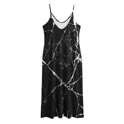 Black White Natural Marble Print Jersey Midi Cami Dress