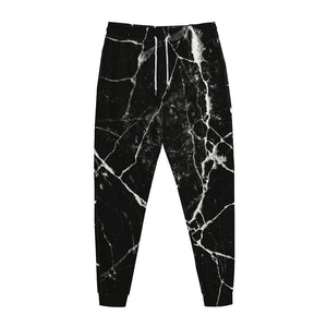 Black White Natural Marble Print Jogger Pants