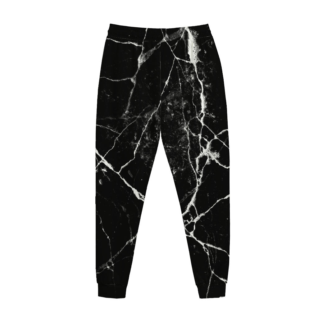 Black White Natural Marble Print Jogger Pants