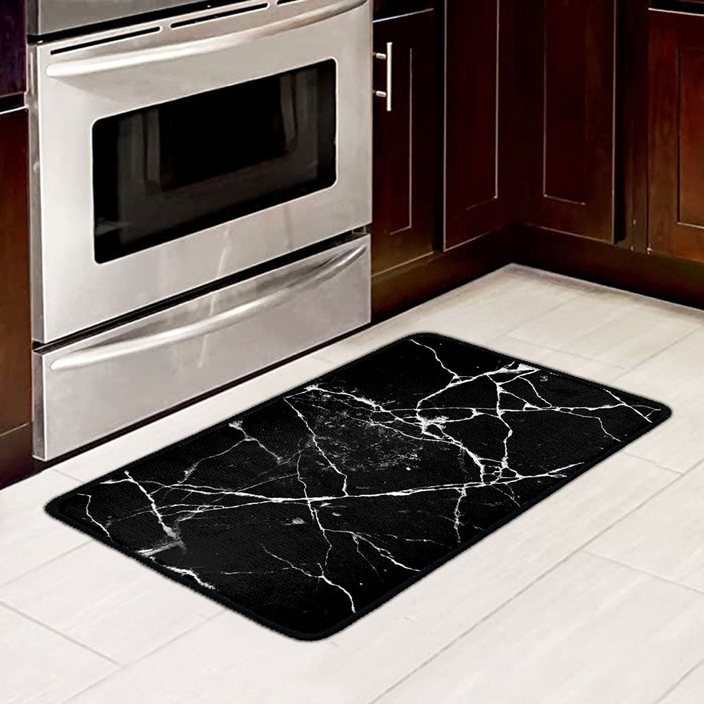 Black White Natural Marble Print Kitchen Mat