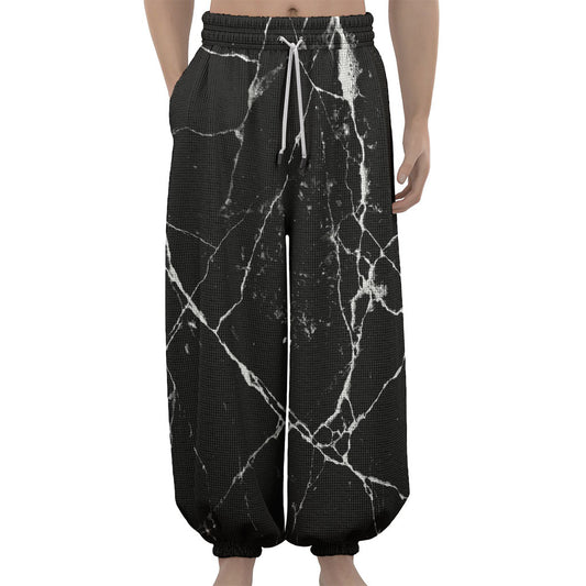 Black White Natural Marble Print Lantern Pants
