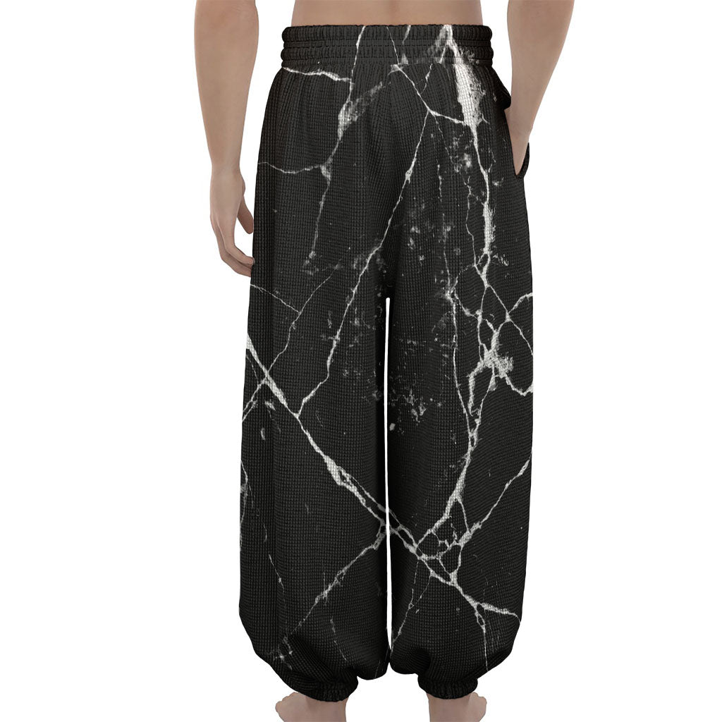 Black White Natural Marble Print Lantern Pants