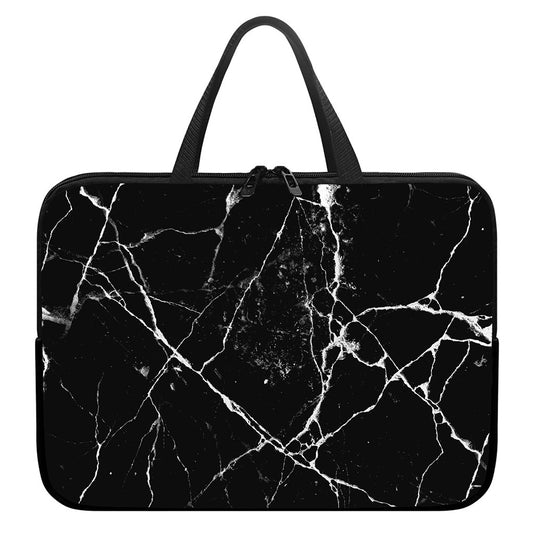 Black White Natural Marble Print Laptop Sleeve With Handle