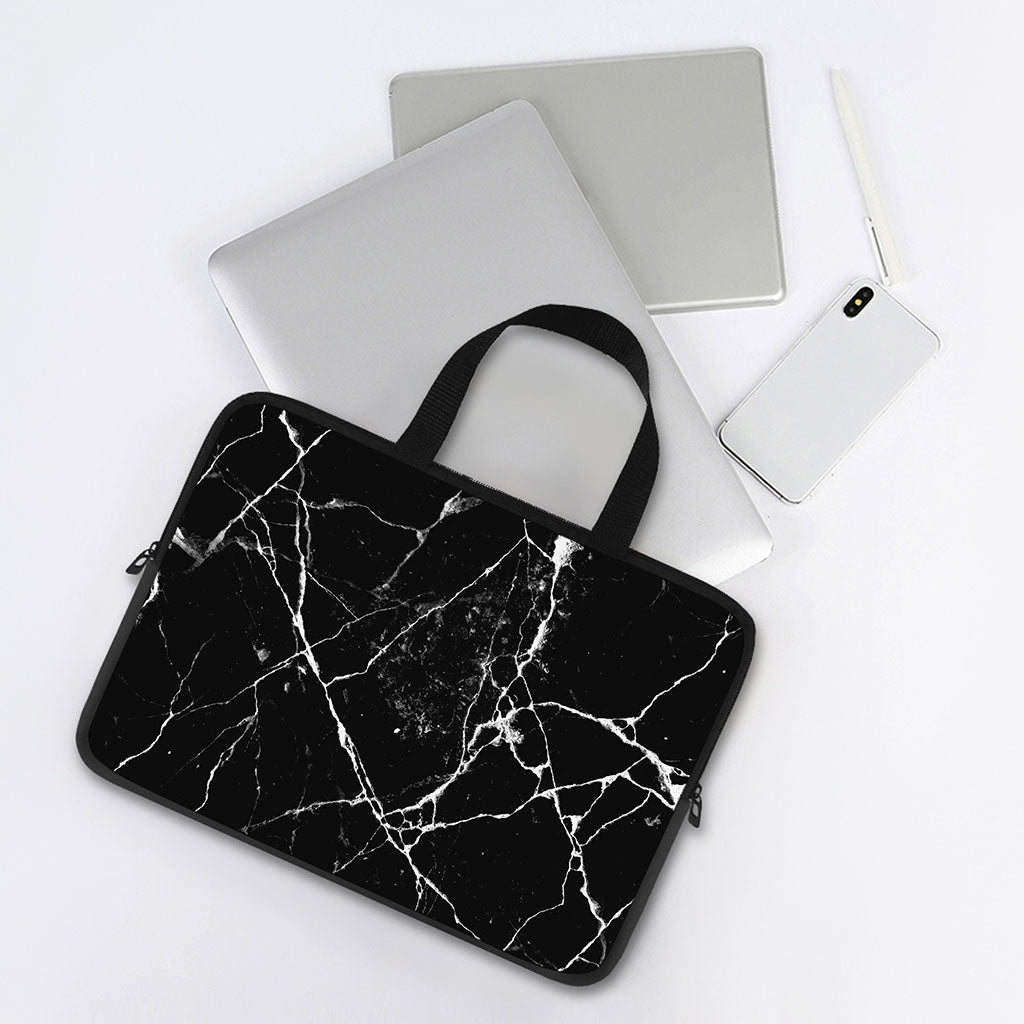Black White Natural Marble Print Laptop Sleeve With Handle