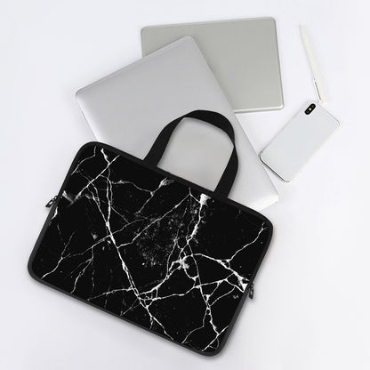 Black White Natural Marble Print Laptop Sleeve With Handle
