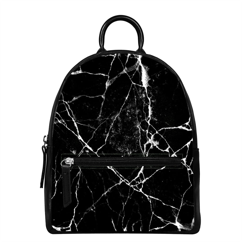Black White Natural Marble Print Leather Backpack