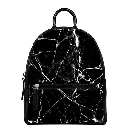 Black White Natural Marble Print Leather Backpack