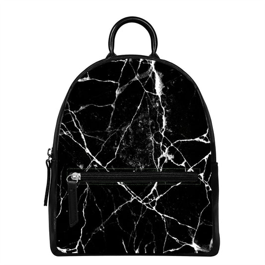 Black White Natural Marble Print Leather Backpack