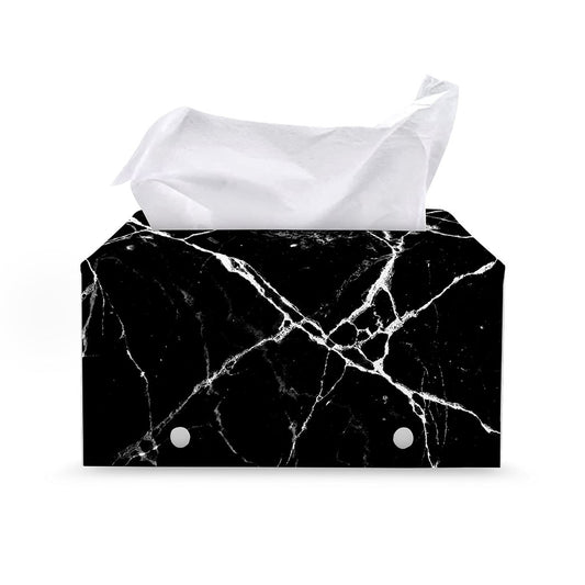 Black White Natural Marble Print Leather Tissue Box Cover