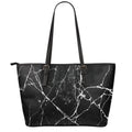 Black White Natural Marble Print Leather Tote Bag With Zipper