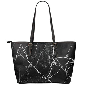 Black White Natural Marble Print Leather Tote Bag