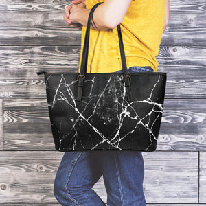 Black White Natural Marble Print Leather Tote Bag