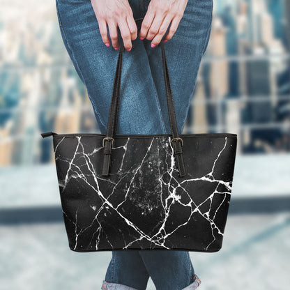 Black White Natural Marble Print Leather Tote Bag