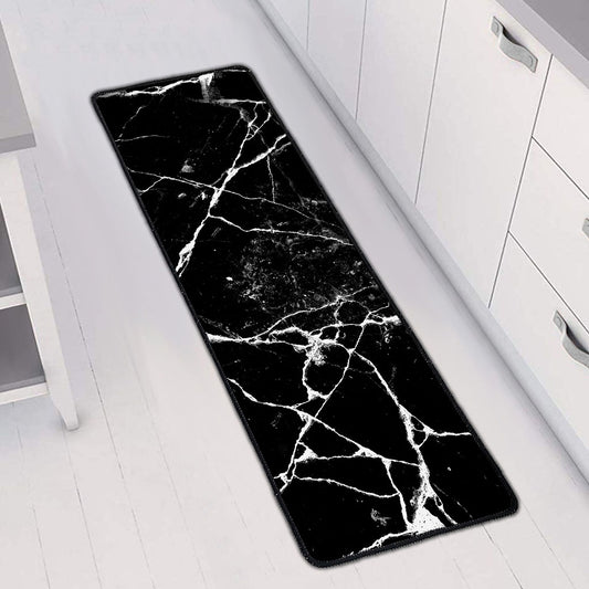 Black White Natural Marble Print Long Kitchen Mat
