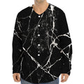 Black White Natural Marble Print Long Sleeve Baseball Jersey