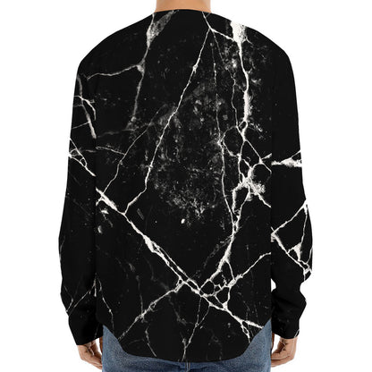 Black White Natural Marble Print Long Sleeve Baseball Jersey