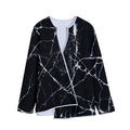 Black White Natural Marble Print Long Sleeve Short Coat