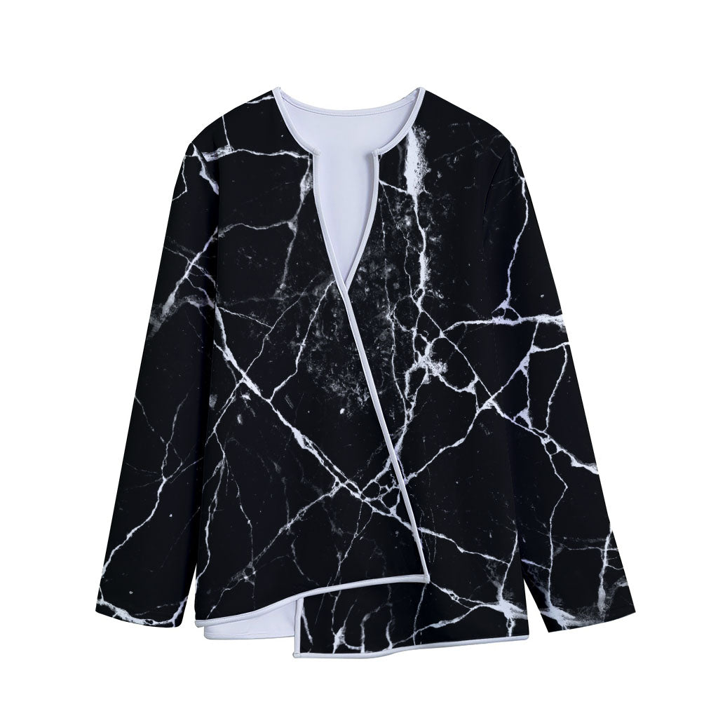 Black White Natural Marble Print Long Sleeve Short Coat