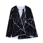 Black White Natural Marble Print Long Sleeve Short Coat
