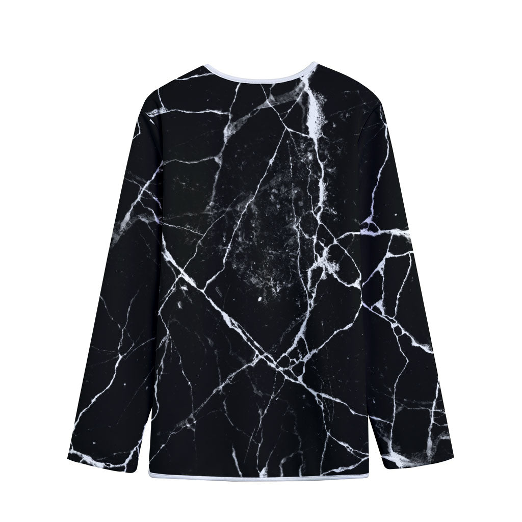 Black White Natural Marble Print Long Sleeve Short Coat